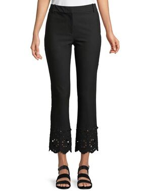 Derek Lam 10 Crosby Cropped Flare Trouser Pant Black Eyelet Embroidery size 6